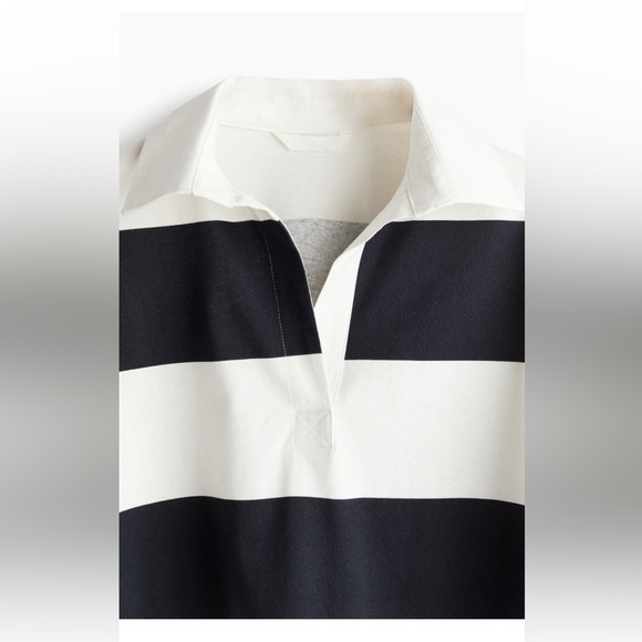 H&M Loose-Fit Polo Shirt Navy Stripe NWT Size Medium - Picture 2 of 10